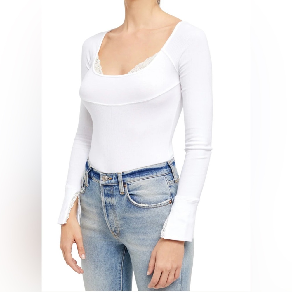 Intimately Free People Bit Of Lace Long Sleeve Body Con Fit Top